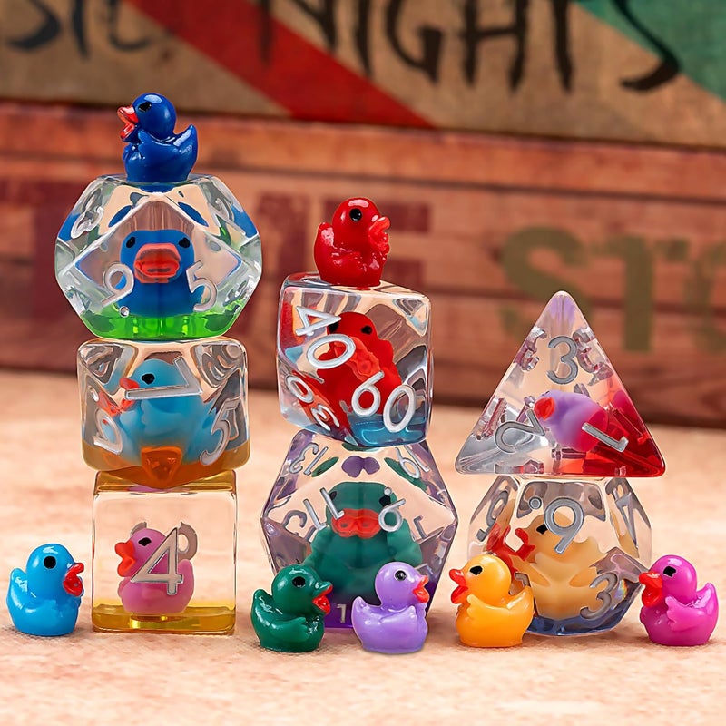 weyano Duck Resin D&D Dice Set, 7-Piece DND Polyhedral Dice (D4, D6, D8, D10, D12, D20, D%) Dungeons and Dragons Dice Set - Image 2